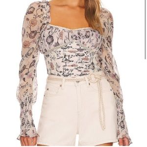 NWT Free People Brunch Date Cream Floral Bodysuit Size Medium